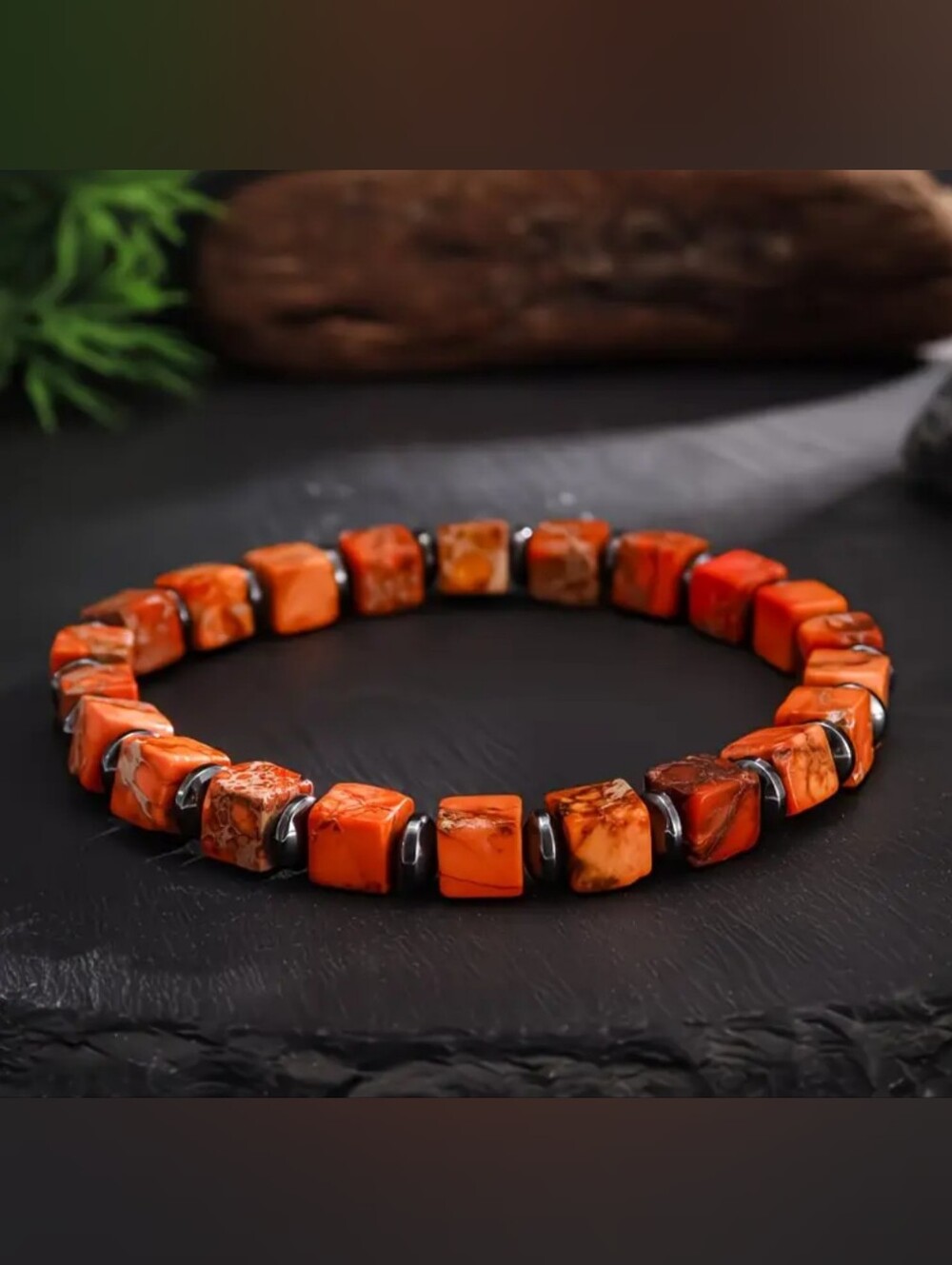 Vibrant Orange Cube Stretch Bracelet for Women